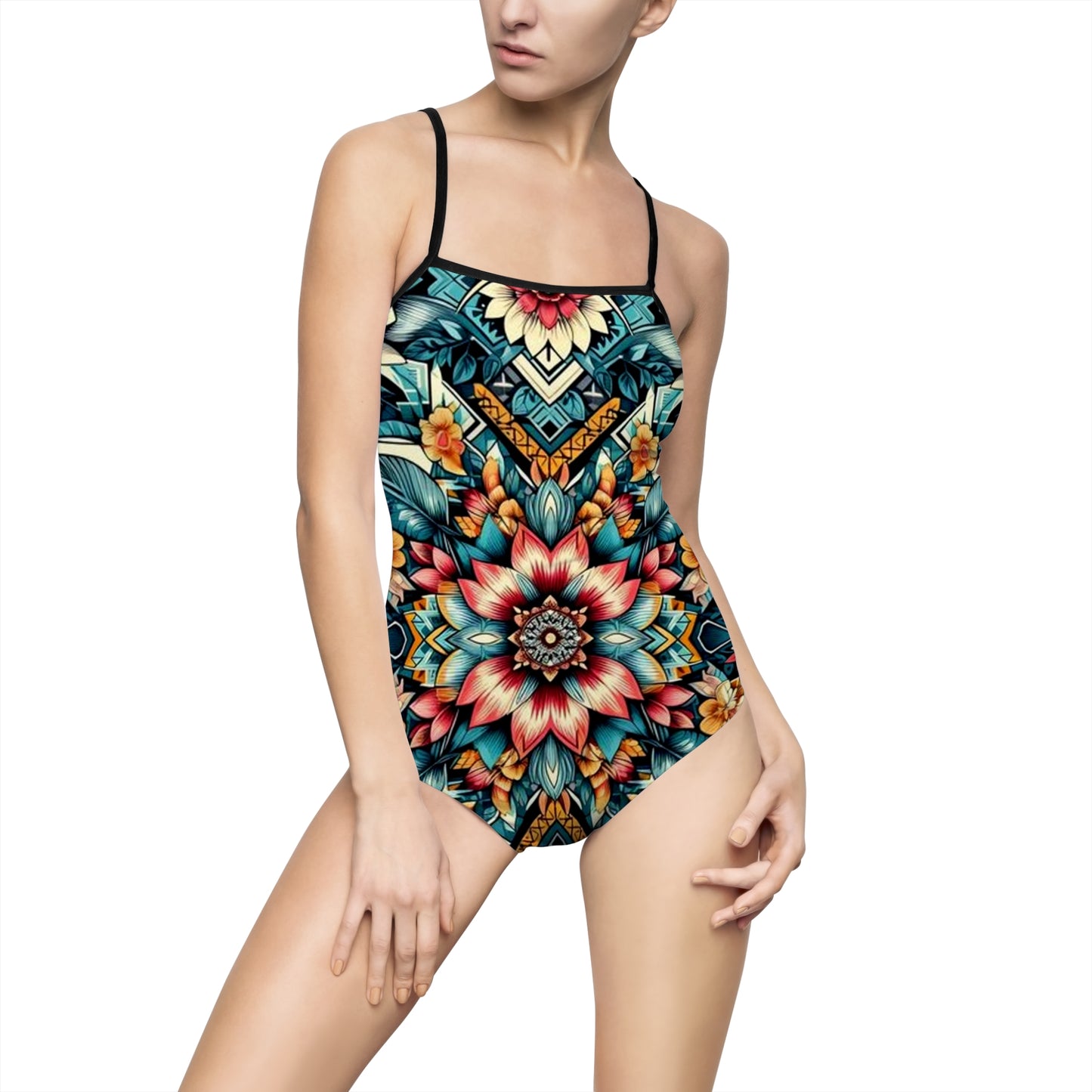 Juicy Clams Women's Spaghetti Strap One-Piece Swimsuit (H077)