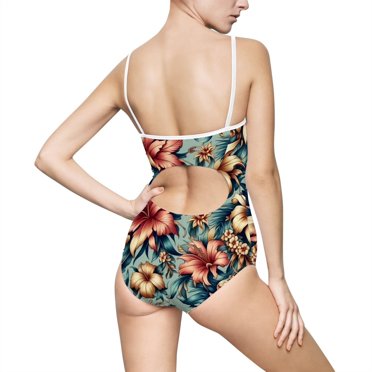 Juicy Clams Women's Spaghetti Strap One-Piece Swimsuit (H083)