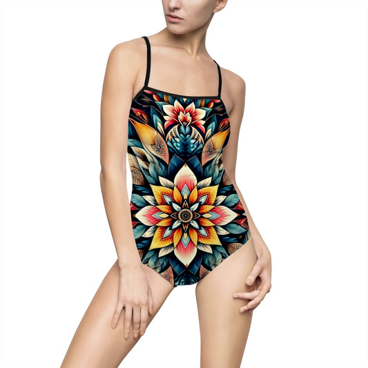 Juicy Clams Women's Spaghetti Strap One-Piece Swimsuit (H037)