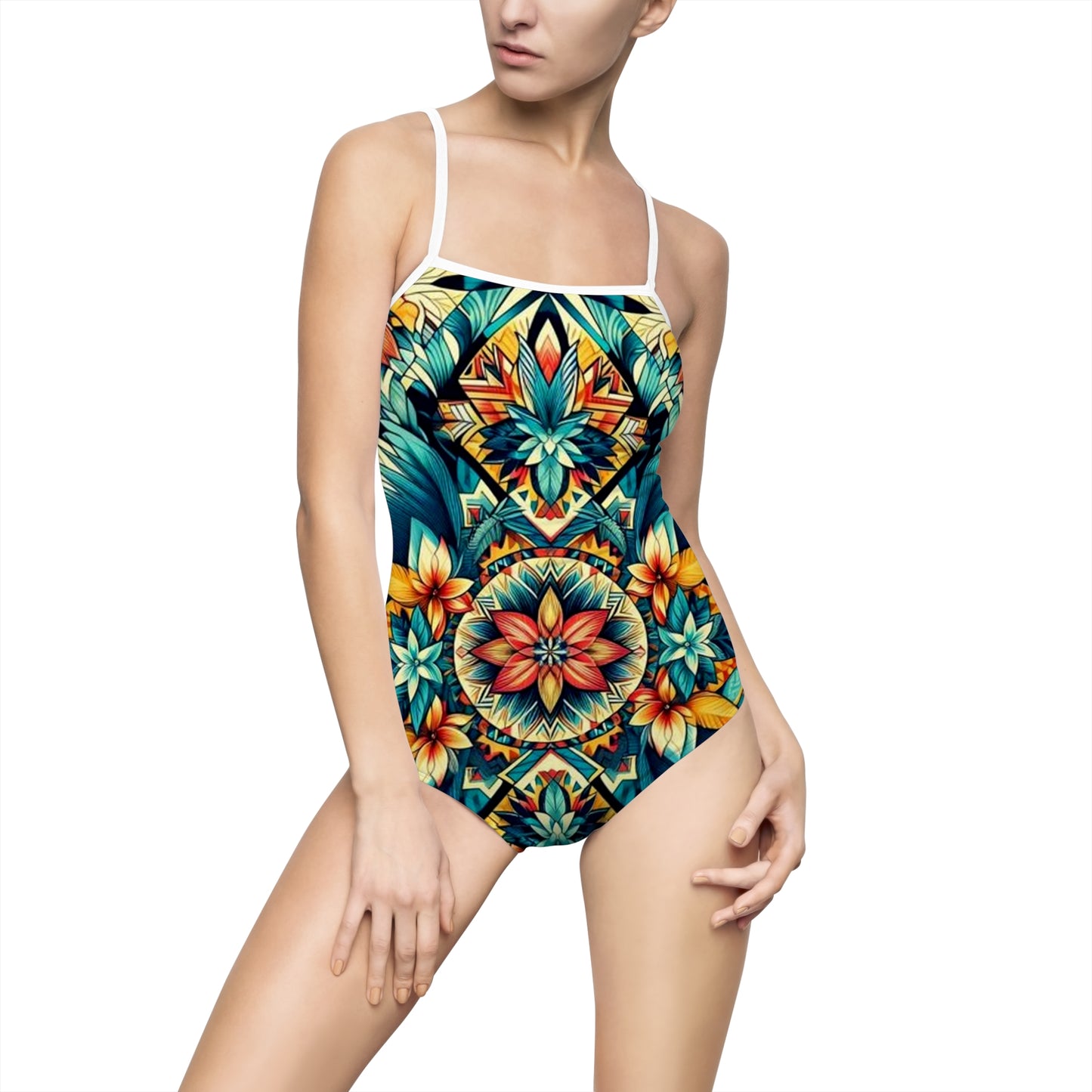 Juicy Clams Women's Spaghetti Strap One-Piece Swimsuit (H085)