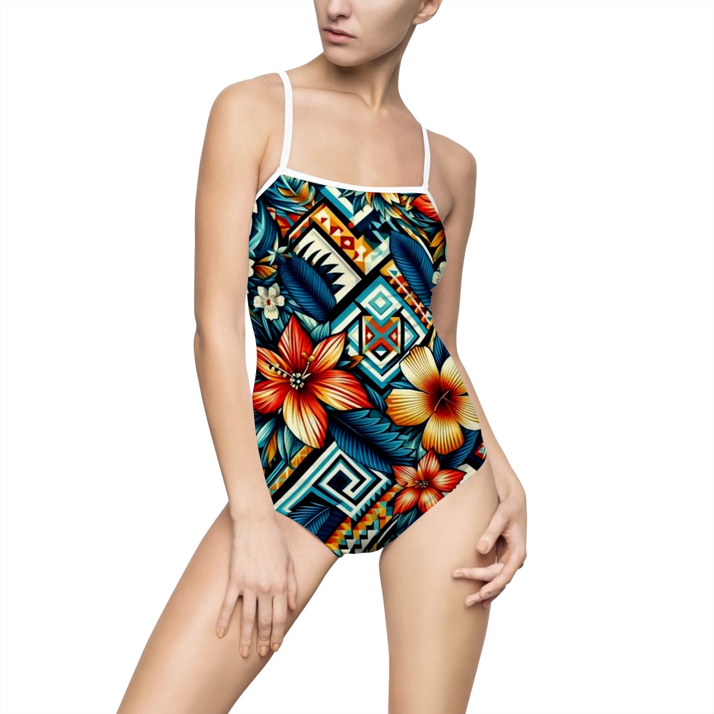 Juicy Clams Women's Spaghetti Strap One-Piece Swimsuit (H074)