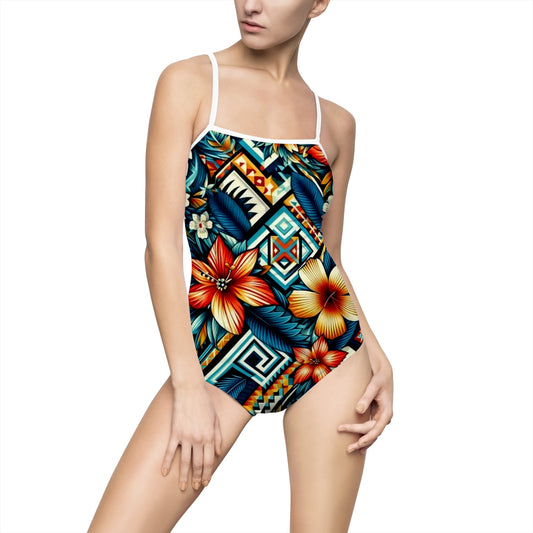 Juicy Clams Women's Spaghetti Strap One-Piece Swimsuit (H074)
