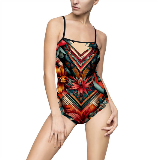 Juicy Clams Women's Spaghetti Strap One-Piece Swimsuit (H049)