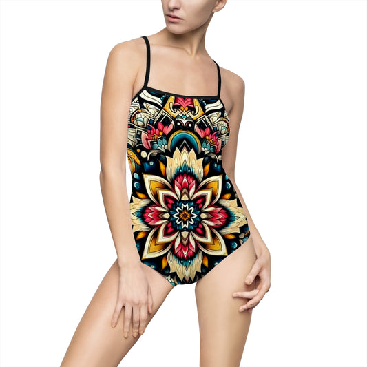 Juicy Clams Women's Spaghetti Strap One-Piece Swimsuit (H063)