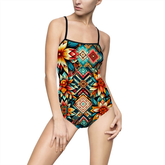 Juicy Clams Women's Spaghetti Strap One-Piece Swimsuit (H071)