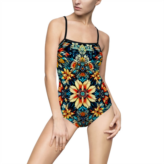Juicy Clams Women's Spaghetti Strap One-Piece Swimsuit (H005)